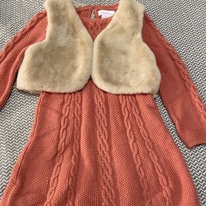 Tommy Bahama Toddler’s girl knit sweater dress & faux fur vest!